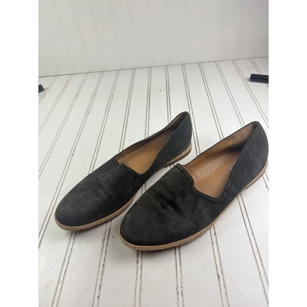 Franco Sarto Vintage Y2K Black Leather Espadrille Flats Women's Size 9.5